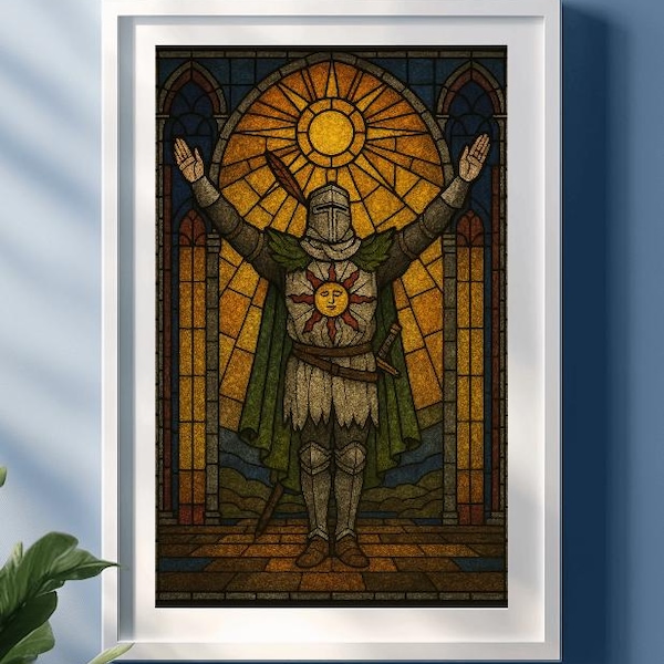 Solaire of Astora Stained Glass Art Print: Dark Souls Gothic Decor