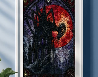 Bloodborne Amygdala – Gothic Stained Glass Art Print | Bloodborne Cosmic Horror Wall Decor