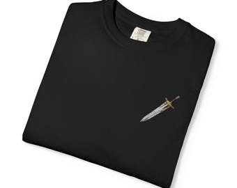 Besticktes Shirt mit Mondlicht-Großschwert | Minimalistisches Soulsborne-T-Shirt | FromSoftware-Gamer-Shirt | Geschenk für Fantasy-Fans