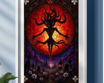Bloodborne Moon Presence – Gothic Stained Glass Art Print | Bloodborne Cosmic Horror Wall Decor