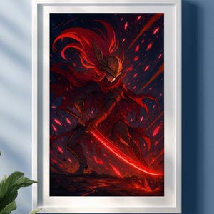 Malenia – Blade of Miquella Print | Elden Ring Fan Art Poster, Anime Boss Battle Decor, Goddess of Rot Wall Art