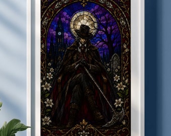 Bloodborne Gehrman the First Hunter – Gothic Stained Glass Art Print | Bloodborne Dark Fantasy Wall Decor