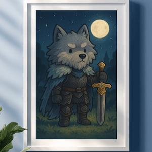 Blaidd-Chibi Half-Wolf Print | Elden Ring Fan Art, Cute Wolf Knight Poster, Soulslike Companion Wall Art