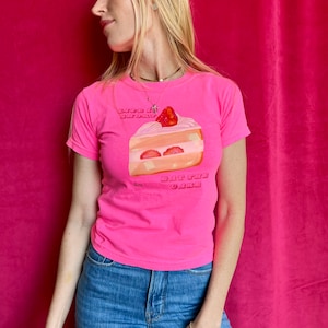 Eat The Cake Tee, Baby Tee Y2k Shirt 90s Graphic Tee Pink Cake Tee  Crop Top Y2k Clothes Graphic Baby Tee Graphic Aesthetic Crop Top  00s