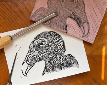 Turkey Vulture Linocut Print Card w/ Envelope