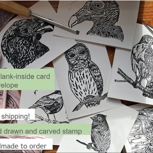 Variety Bird Linosnede printkaart (4-pack met enveloppen)