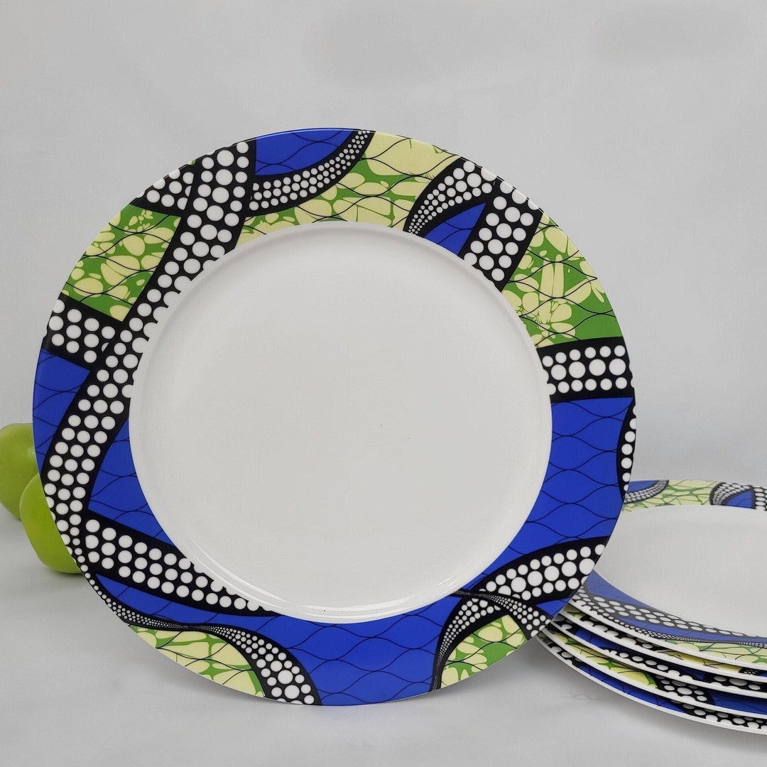 6 African Art Ceramic Plates for Dining & Home Decor, SET of 6 Plates