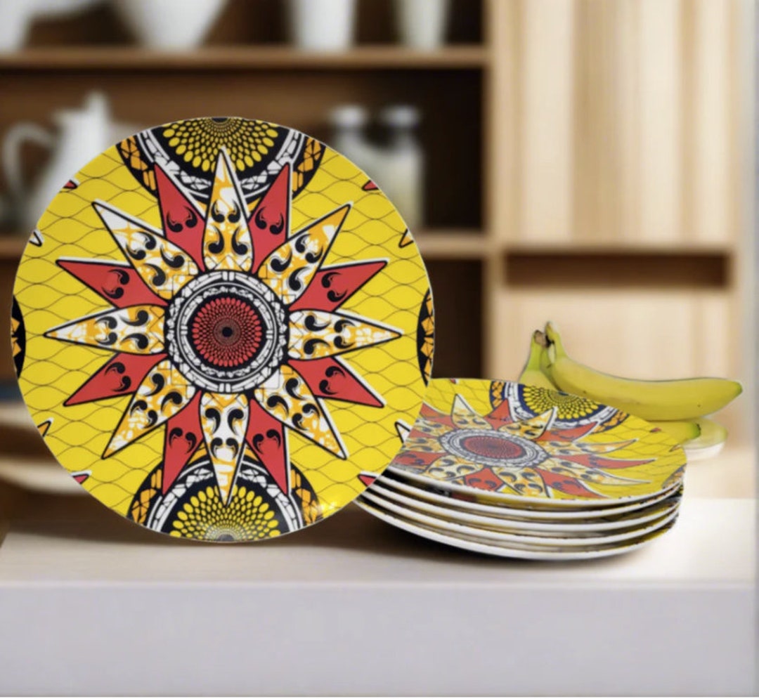 African Ceramic Dinner Plates for Dining & Home Decor SET of 6 Plates