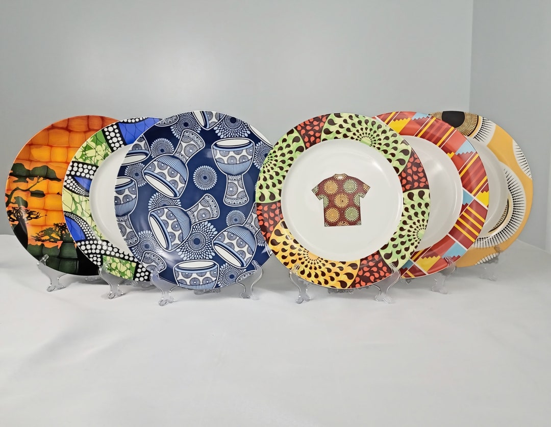 Ankara Ceramic Plates SET OF 6 African Art Plates for Dining, Home