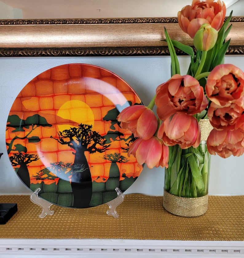 6 African Art Ceramic Plates for Dining & Home Decor, SET of 6 Plates