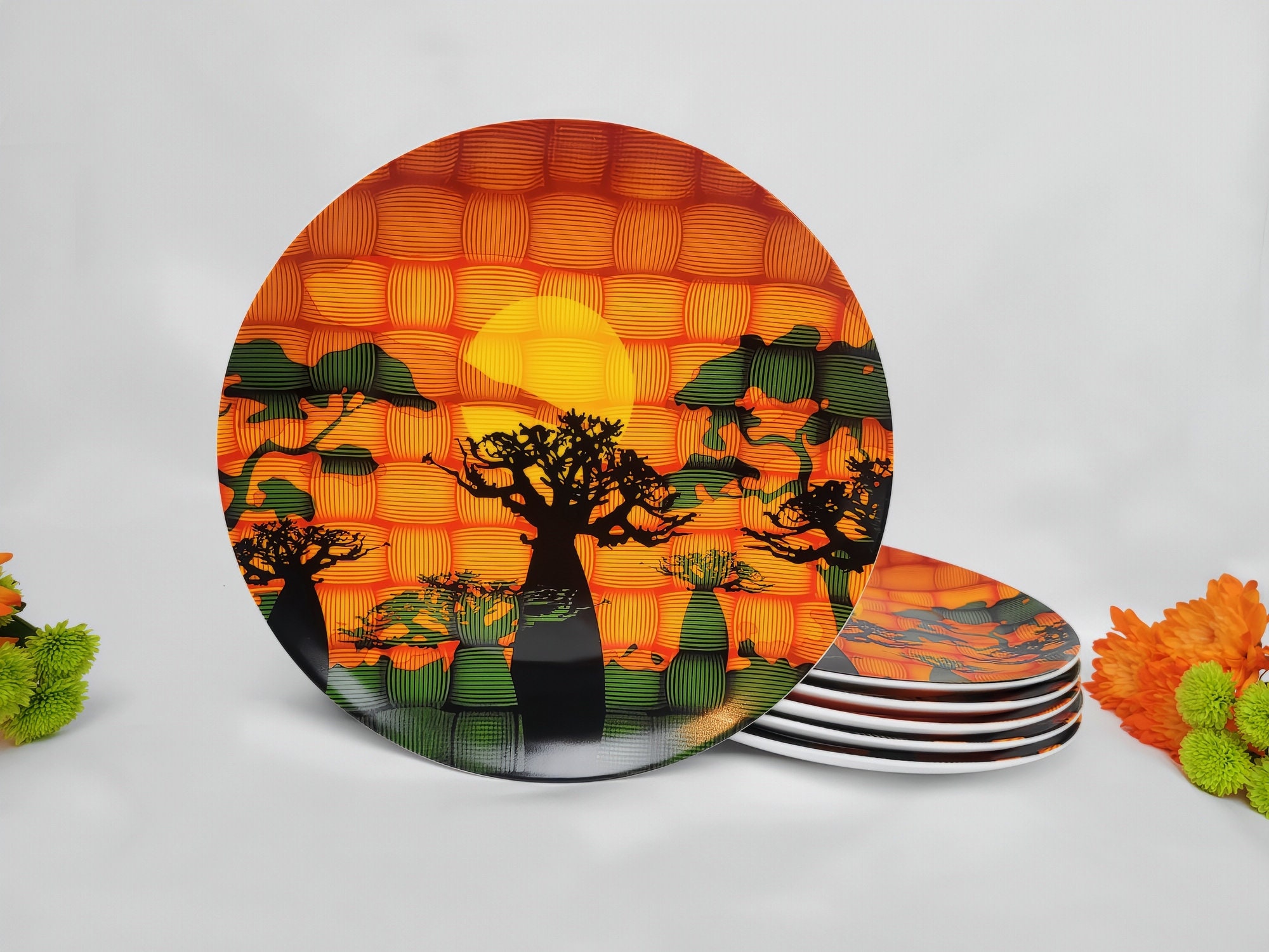 Ankara Ceramic Plates SET OF 6 African Art Plates for Dining, Home