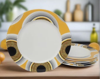 Assiettes plates africaines en céramique pour salle à manger et décoration d'intérieur (LOT de 6 assiettes) Idées cadeaux, imprimés africains, vaisselle africaine, Ankara, cadeau pour maman