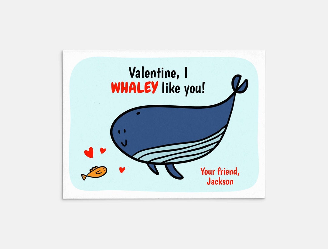 PRINTABLE Whale Valentine Cards Fish Valentines PDF Ocean Valentine ...