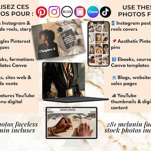 Use Melanin Faceless Stock Photos for Instagram, Pinterest, Canva templates, blogs and digital products – PLR MRR license included