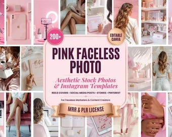 Pink faceless photo, Aesthetic stock photos and Instagram template, Pink Canva template for story & social media post,Faceless photo PLR MRR