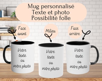 Mug personnalisé photo et texte, plusieurs photos, intérieur couleur, Tasse couple, Tasse personnalisé enfant, mug personnalisé céramique