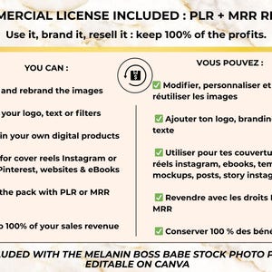 Commercial PLR MRR license included – use, edit and resell Melanin Boss Babe stock photos for digital products and social media