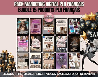 French PLR Digital Marketing Pack, Faceless Marketing Bundle, 15 Digital Products with Resale Rights, Instagram Business Ebook