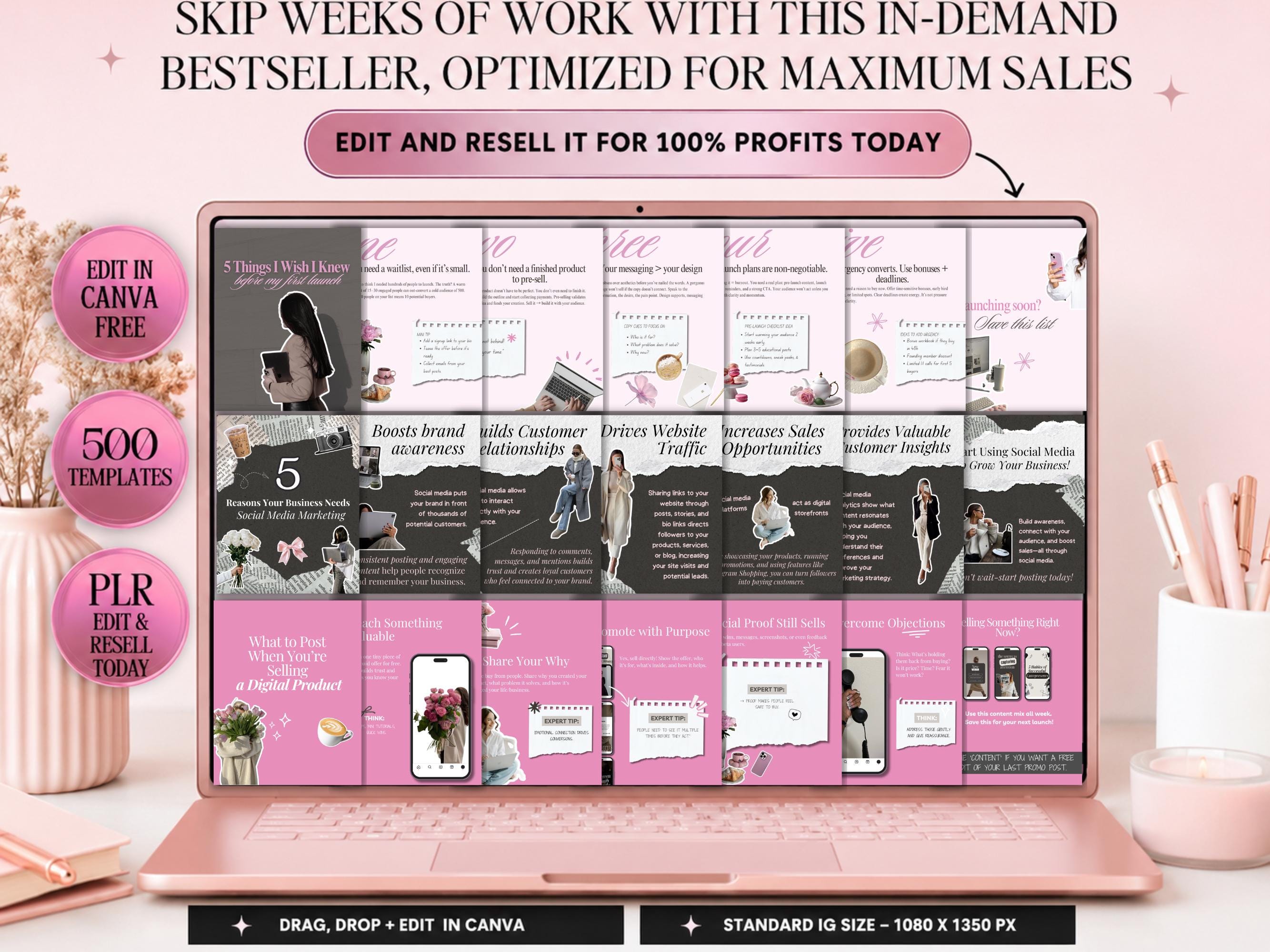 Pink Aesthetic Scrapbook Carousel Templates,500 Canva PLR Instagram ...