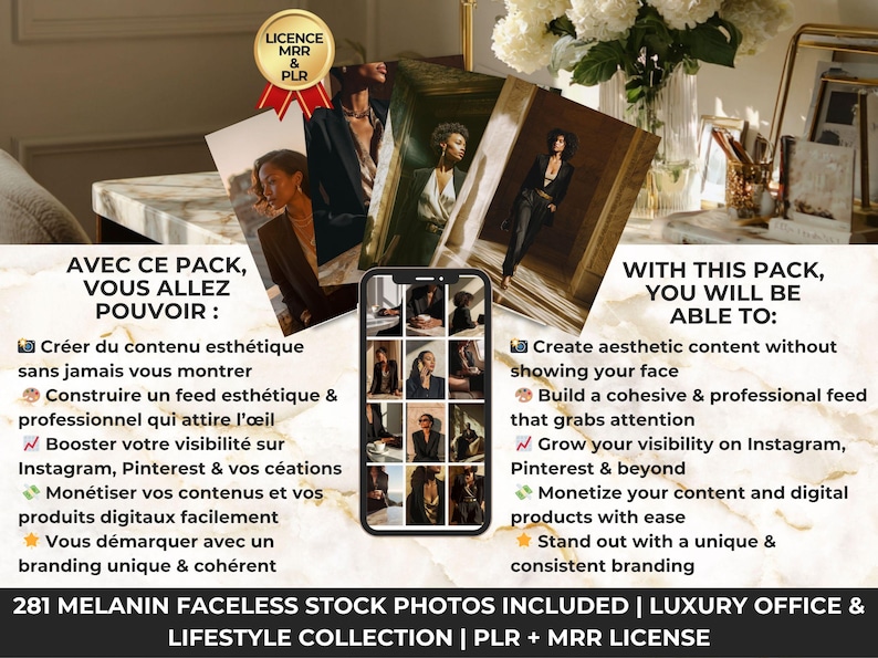 Melanin faceless stock photos pack – create aesthetic content, grow your Instagram and monetize your digital brand with PLR MRR license included