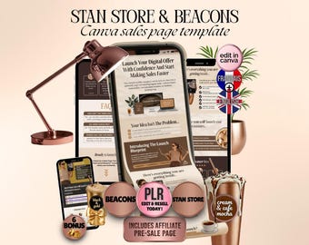 Canva Sales Page Template PLR for Stan Store & Beacons, Digital Product Sales Funnel, Link in Bio Page Template for Coaches and Courses