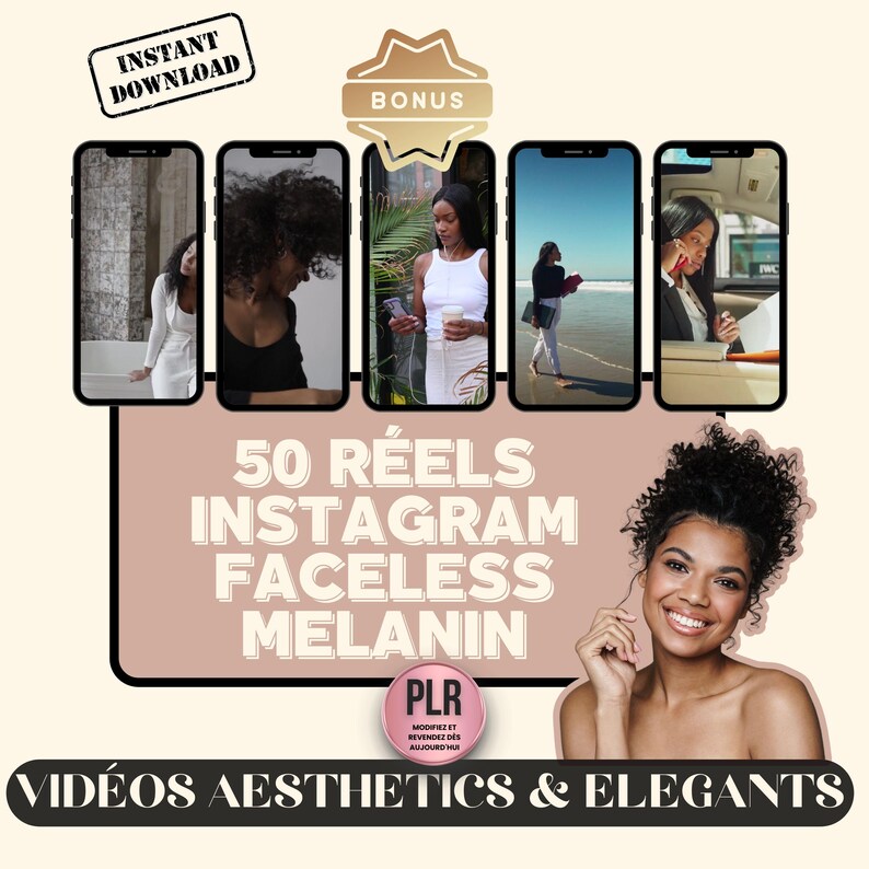 bonus réel instagram faceless melanin : 50 vidéos prêtes à poster pour faceless marketer