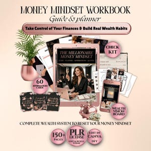 Money mindset workbook PLR, mindset guide and money planner printable to build wealth habits and financial confidence