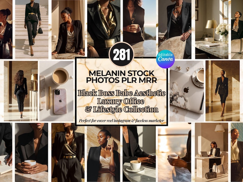 281 Melanin faceless stock photos – black boss babe aesthetic, luxury office and lifestyle collection, PLR and MRR license included