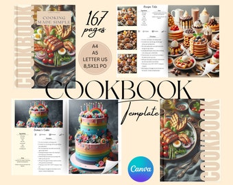 Modèle Canva de livre de recettes personnalisée, classeur de recettes, fiches de recettes, ebook recette personnalisable, Bonus, 3 Formats