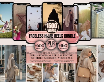 1500+ faceless hijab & islam videos | Muslim video bank aesthetic halal for social media + 400 photos + 100 audios | PLR MRR license