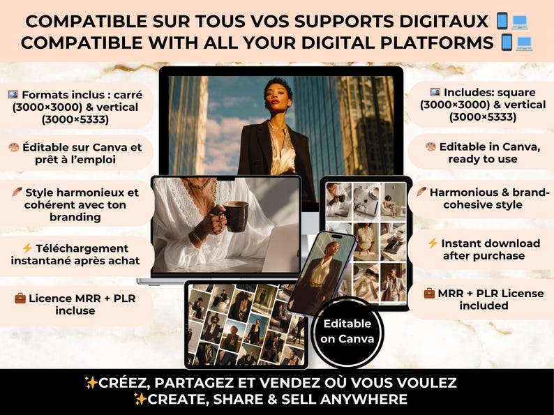 Melanin Faceless Stock Photos – Canva editable pack with square and vertical formats, compatible with all digital platforms, PLR MRR license included