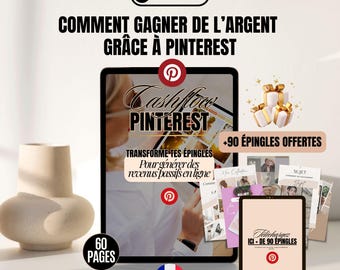 Pinterest PLR/MRR Ebook in French | Guide on how to use Pinterest to generate passive income + 90 faceless marketing pins