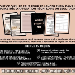 Visuel de conclusion : réduction de –75 %, téléchargement instantané du guide marketing d’affiliation PLR français avec bonus offert.
