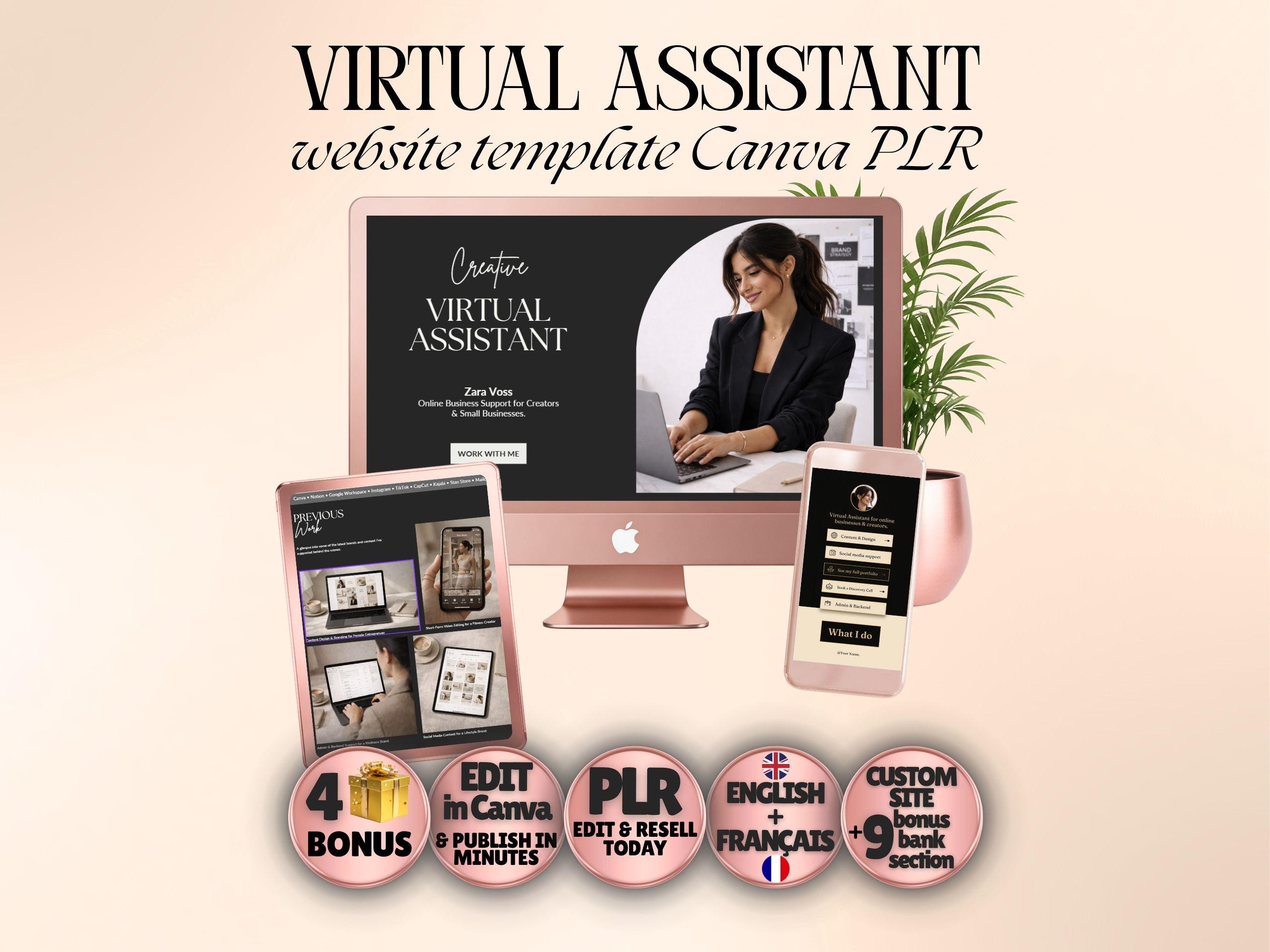 Virtual Assistant Website Template Canva PLR, Freelance Website ...