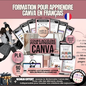Formation Canva français avec licence PLR, guide canva pour débutants et avancés, cours pour apprendre Canva, tutoriel vidéo canva