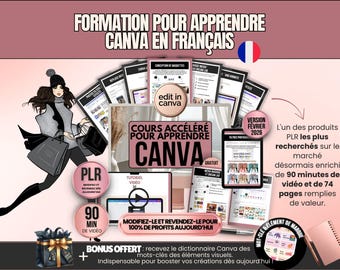 Formation Canva français avec licence PLR, guide canva pour débutants et avancés, cours pour apprendre Canva, tutoriel vidéo canva