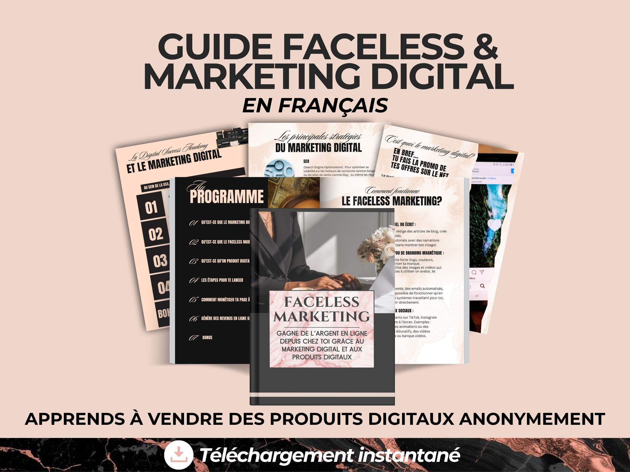 A Guide to Faceless Digital Marketing, an Ebook in French to Learn How to  Sell PLR Digital Products Anonymously on Instagram. - Etsy, image size:2667x2000