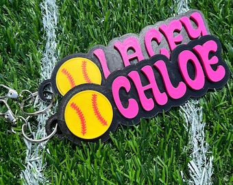 Custom 3D Printed Softball Bag Tag: Personalized Team Keychain
