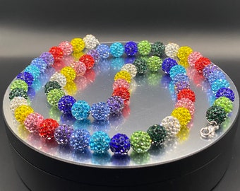 FREE SHIP - Rainbow Rhinestone Baseball Beaded Necklace Inspired By Oswaldo Cabrera, Joc Pederson, Bryce Harper - Bling - Pollyanna Necklace