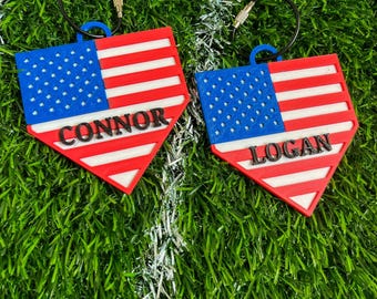 Custom Baseball American Flag Bag Tag: 3D Printed Keychain - USA