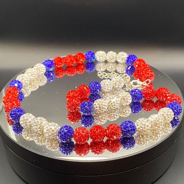 FREE SHIP - Phillies/76ers Beaded Rhinestone Necklace - Red White Blue - Bryce Harper Inspired - Baseball - Embiid - Maxey - Pollyanna