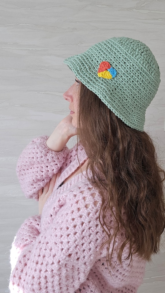 Cappello A Secchiello Donna Lavorato All'uncinetto, Modello Floreale Boho, In Cotone E Poliestere, Per Autunno E Inverno, Pieghevole - 3