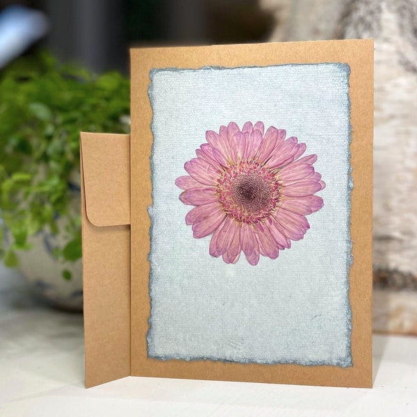 REAL dried flower art ~ 5x7 blank card ~ this distinctive botanical card makes a stand out gift ~ frame it for a fun piece of unique art