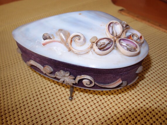 Antique Shell Casket Jewelry Box - Gem