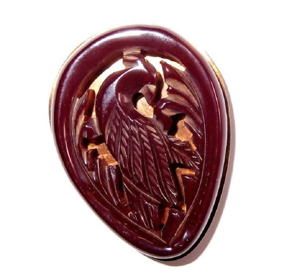 Dark Red Carved Bakelite Bird Clip - image 1