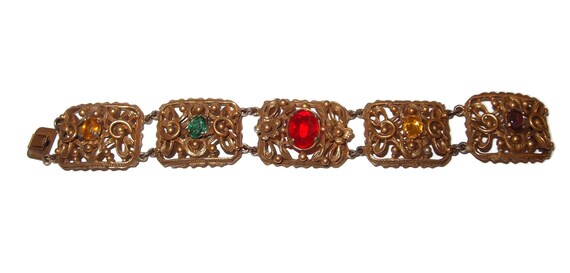 Multi-color Crystal Open Work Filigree Panel Brac… - image 5