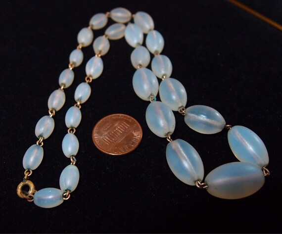 Art Deco opal opalescent hand blown glass bead ne… - image 4