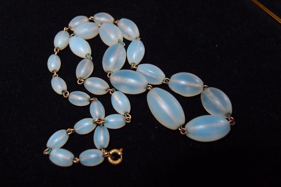 Art Deco opal opalescent hand blown glass bead ne… - image 1