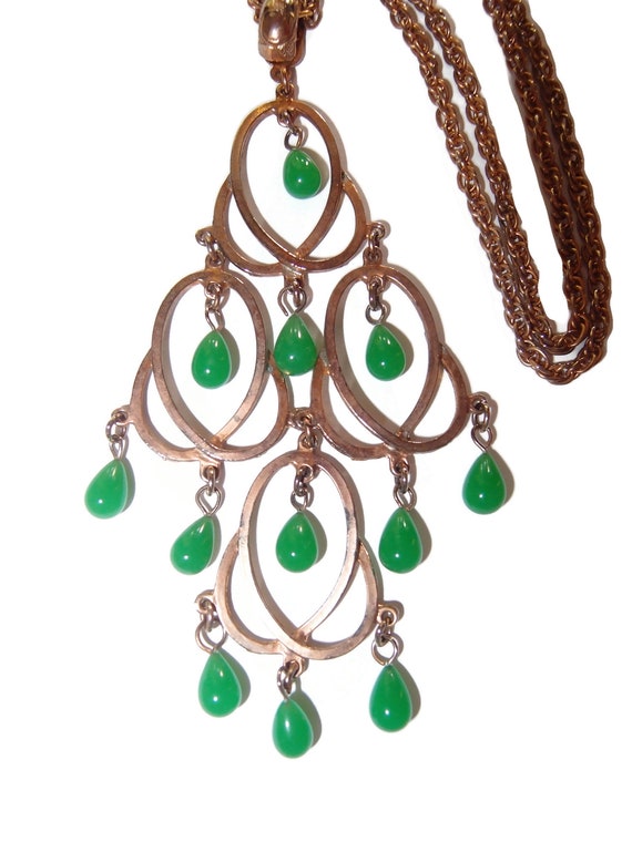 Abstract Green Glass Dangles Pendant Necklace - image 2
