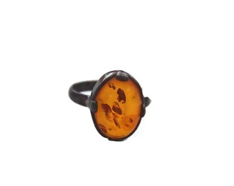 Sterling Amber Resin Vintage Ring